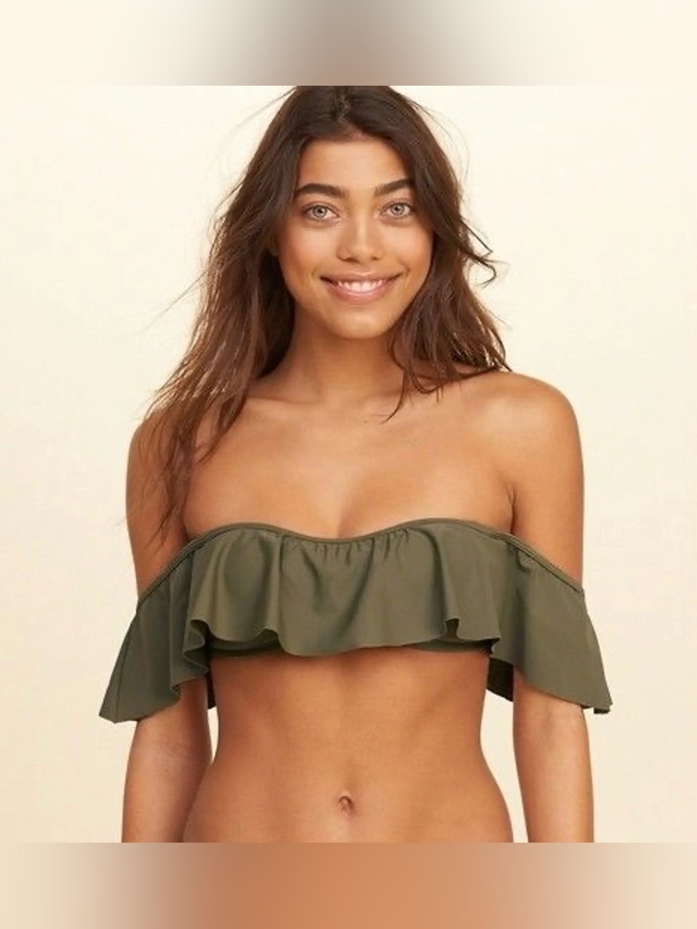 Hollister Bikini Top Vacation Beach Swim Beach Olive Off Shoulder